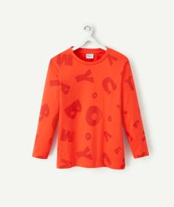 T-shirt garçon en coton bio rouge imprimé avec lettres - 8 A