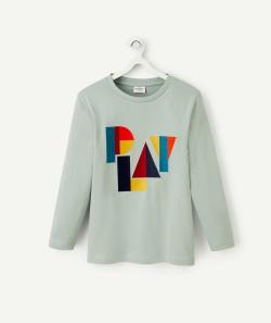 T-shirt garçon en coton bio vert avec message géométrique - 12 A