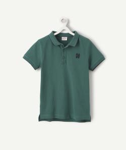 Polo garçon en coton vert sapin avec broderie - 6 A