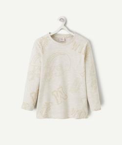 T-shirt garçon en coton bio gris chiné et imprimé beige - 2-3 A