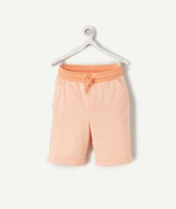 Bermuda garçon en coton rayé pêche et blanc - 5 A