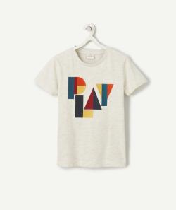 T-shirt garçon en coton bio gris chiné avec message géométrique - 5 A