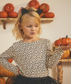 T-shirt fille en coton bio côtelé et imprimé léopard - 10 A