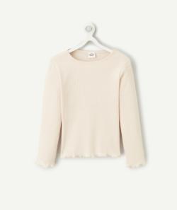 T-shirt manches longues fille en coton bio rose côtelé - 5 A