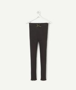 Legging côtelé fille en coton bio noir avec noeud couleur dorée - 2-3 A