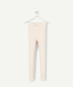 Legging côtelé fille en coton bio rose pâle avec noeud couleur dorée - 2-3 A