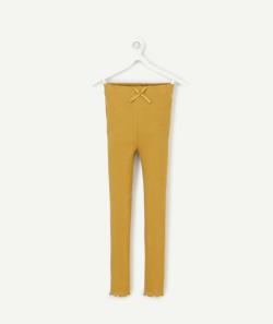 Legging côtelé fille en coton bio vert olive avec noeud couleur dorée - 5 A