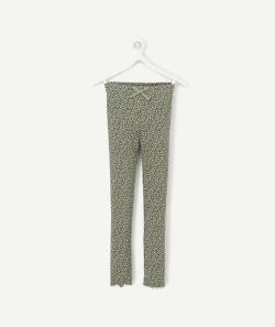 Legging bébé fille en coton bio côtelé vert imprimé léopard - 12 A