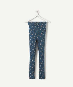 Legging fille en coton bio côtelé bleu canard imprimé fleuri - 2-3 A
