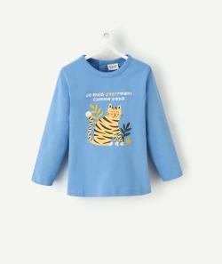T-shirt bébé garçon en coton bio bleu et motif chat - 12 M