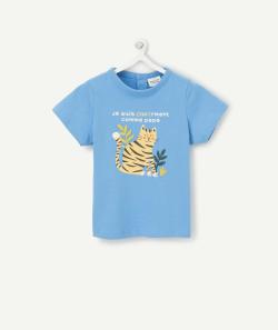 T-shirt bébé garçon en coton bio bleu motif chat - 18 M