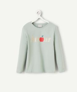 T-shirt fille en coton bio vert et message pailleté - 6 A