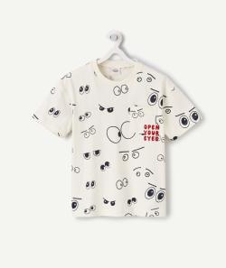 T-shirt garçon en coton bio blanc imprimé avec yeux - 6 A
