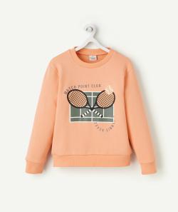 Sweat garçon en fibres recyclées orange thème tennis - 14 A