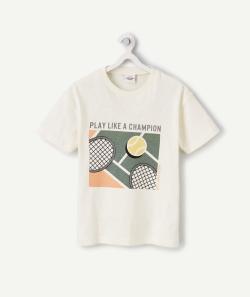 T-shirt garçon en coton bio blanc imprimé basket - 5 A