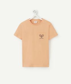 T-shirt garçon en coton bio orange avec poche et raquettes - 6 A