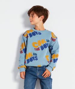 Sweat garçon en fibres recyclées bleu et message cool coloré - 6 A