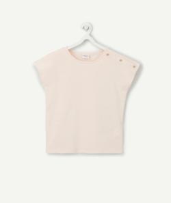 T-shirt fille rose en coton bio avec boutons pailletés - 6 A
