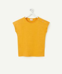 T-shirt fille en coton bio jaune avec boutons pailletés - 4 A