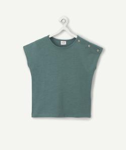 T-shirt fille vert en coton bio avec boutons pailletés - 10 A