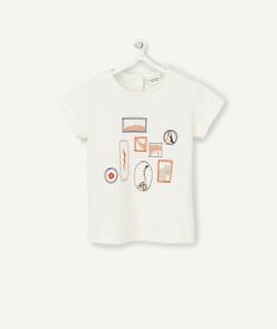T-shirt bébé fille en coton bio écru avec motifs animaux - 18 M