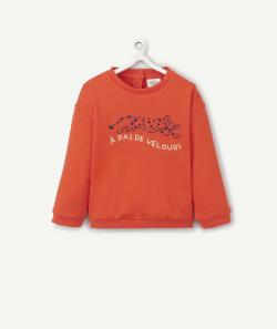 Sweat bébé fille en coton bio rouge avec tigre doux - 3 M