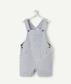 Salopette bébé garçon en coton bleu à rayures blanches - 6 M