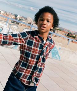 Chemise à capuche à carreaux garçon marine et bordeaux - 14 A