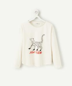 T-shirt fille en coton bio écru avec léopard et message - 2-3 A