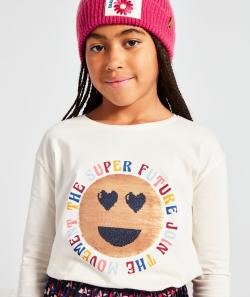 T-shirt fille en coton bio avec smiley en sequins réversibles - 4 A