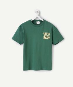 T-shirt garçon en coton bio vert avec message et motif floqués - 8 A