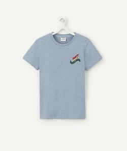 T-shirt garçon en coton bio bleu avec message floqué - 12 A
