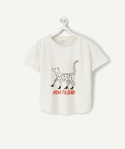 T-shirt fille en coton bio écru motif léopard - 10 A