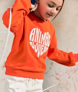 Sweat fille en fibres recyclées rouge avec message en bouclettes - 2-3 A