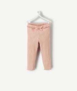 Legging bébé fille rose côtelé avec volants - 3 M