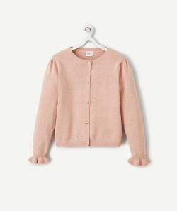 Cardigan fille en tricot rose aux détails couleur dorée - 14 A