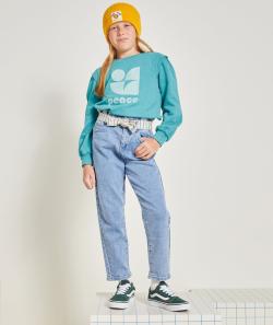Jean fille en denim low impact avec ceinture rose et bleu - 14 A