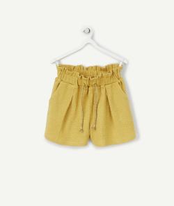 Short fille jaune en coton gauffré coupe droite - 12 A