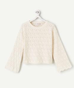Pull fille écru en tricot ajouré - 14 A