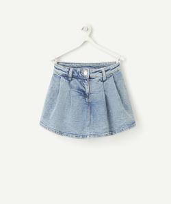 Jupe-short fille en denim bleu low impact plissé et délavé - 8 A
