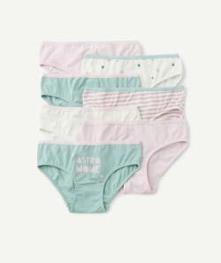 Lot de 7 culottes fille en coton bio violettes et vert menthe - 10 A