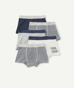 Lot de 5 boxers garçon en coton bio bleu et blanc à rayures - 3 A