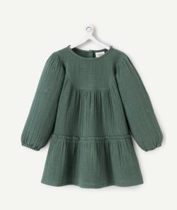 Robe bébé fille en gaze de coton verte ajourée - 6 M