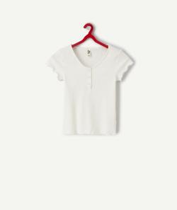 T-shirt fille en coton bio blanc côtelé et pressionné - XS