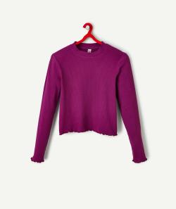Sous-pull côtelé fille en coton violet - 10 A