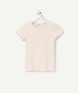 T-shirt fille rose en coton bio avec festons - 10 A