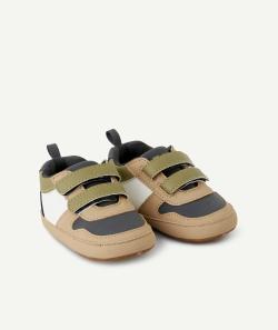 Chaussons style baskets bébé garçon kaki et marron - 3-6 M