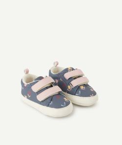 Chaussons style baskets bébé fille bleus et imprimé fleuri - 6-12 M