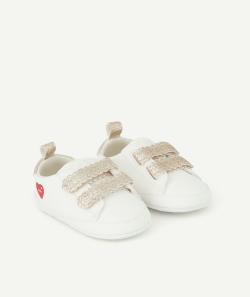 Chaussons style baskets bébé fille blanches avec fraise - 6-12 M