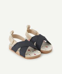 Chaussons style sandales bébé fille bleu marine et couleur dorée - 6-12 M